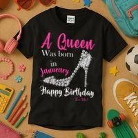 A Queen Was Born In January Birthday Kids T-Shirt thumb 3