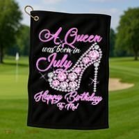 A Queen Was Born In July Fancy Birthday Golf Towel thumb 1