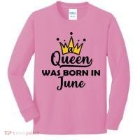 A Queen Was Born In June Birthday Kids Long Sleeve Shirt thumb 0