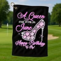A Queen Was Born in June Fancy Birthday Golf Towel thumb 1