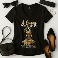 A Queen Was Born In March Happy Birthday Women's V-Neck T-Shirt thumb 2