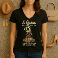 A Queen Was Born In March Happy Birthday Women's V-Neck T-Shirt thumb 3