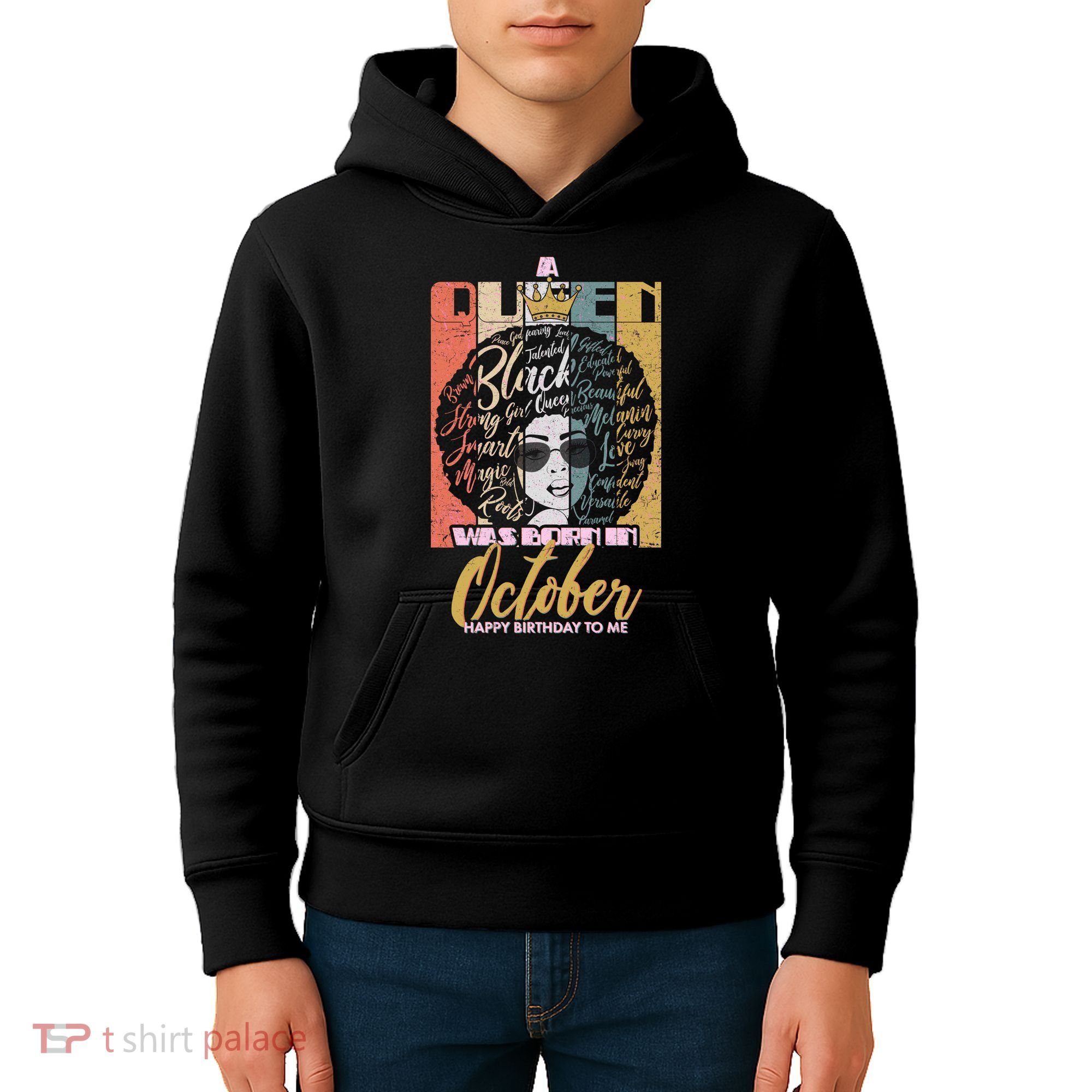 A Queen Was Born In October Kids Hoodie