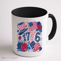 America 1776 4th Of July Independence Day Boho Flower Coffee Mug thumb 1