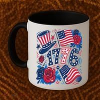 America 1776 4th Of July Independence Day Boho Flower Coffee Mug thumb 2