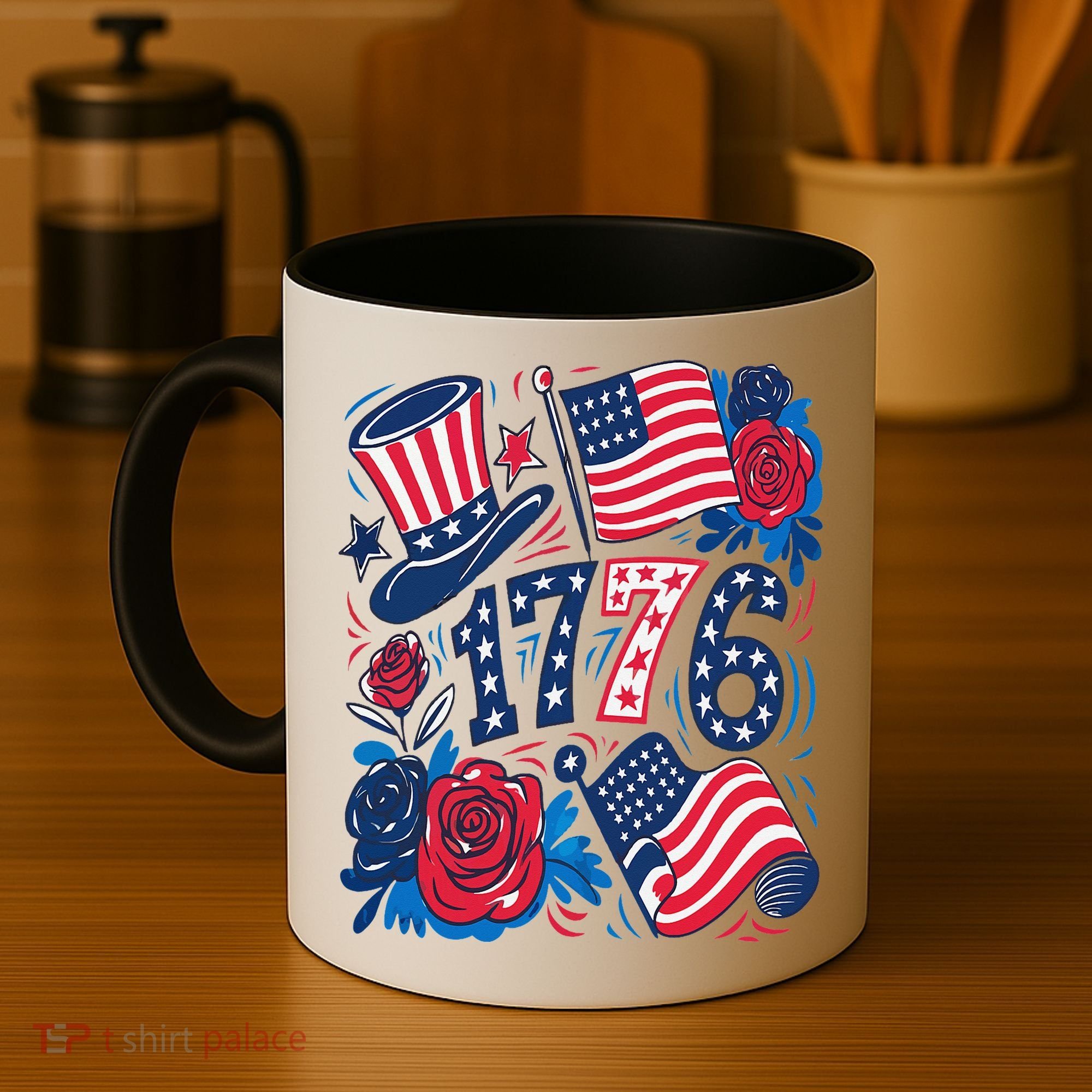 America 1776 4th Of July Independence Day Boho Flower Coffee Mug