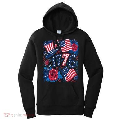 America 1776 4th Of July Independence Day Boho Flower Women's Hoodie