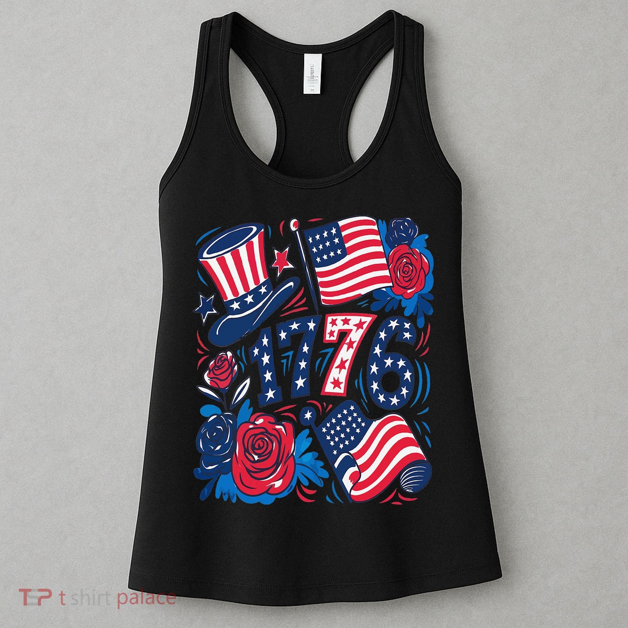 America 1776 4th Of July Independence Day Boho Flower Women's Tank Top