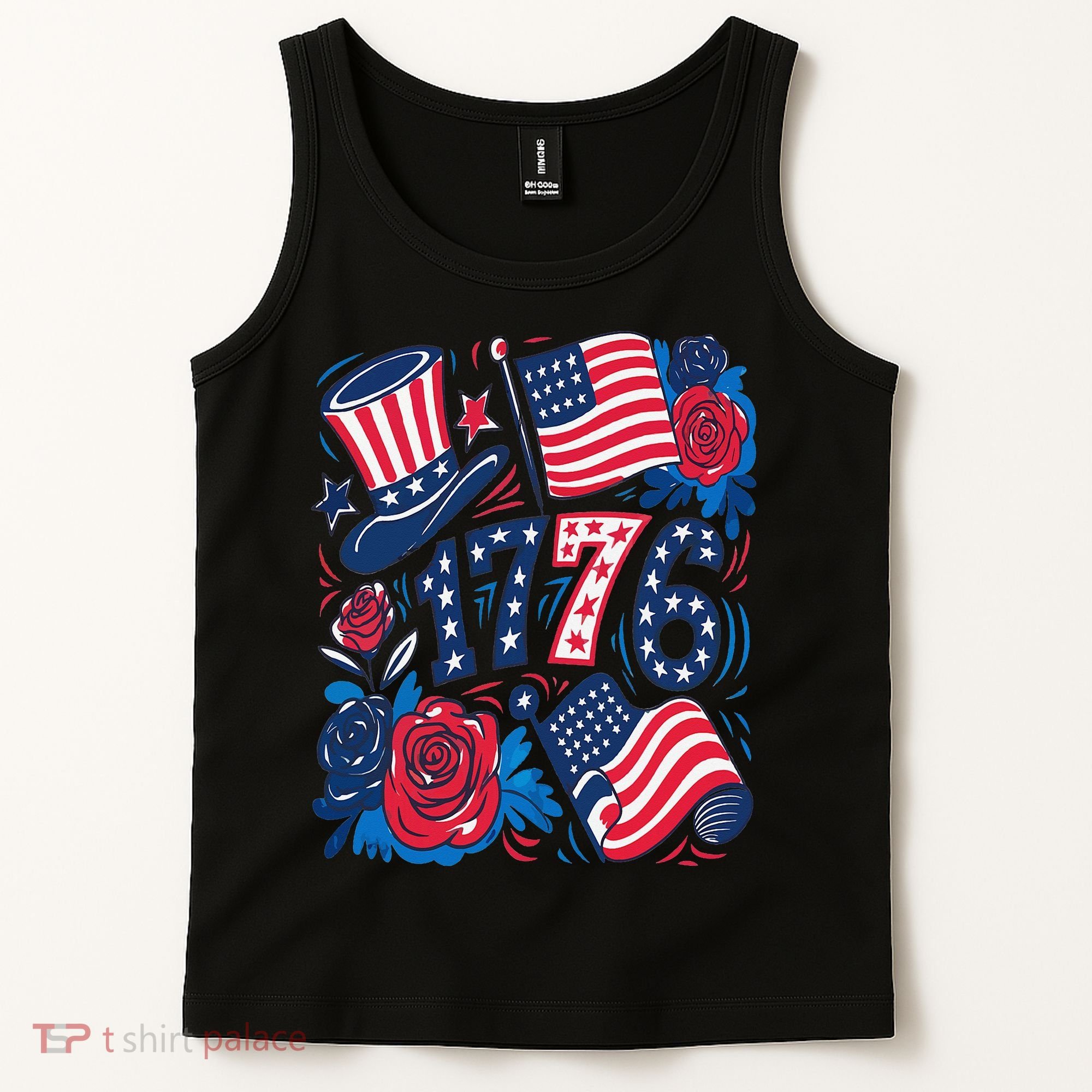 America 1776 4th Of July Independence Day Boho Flower Tank Top