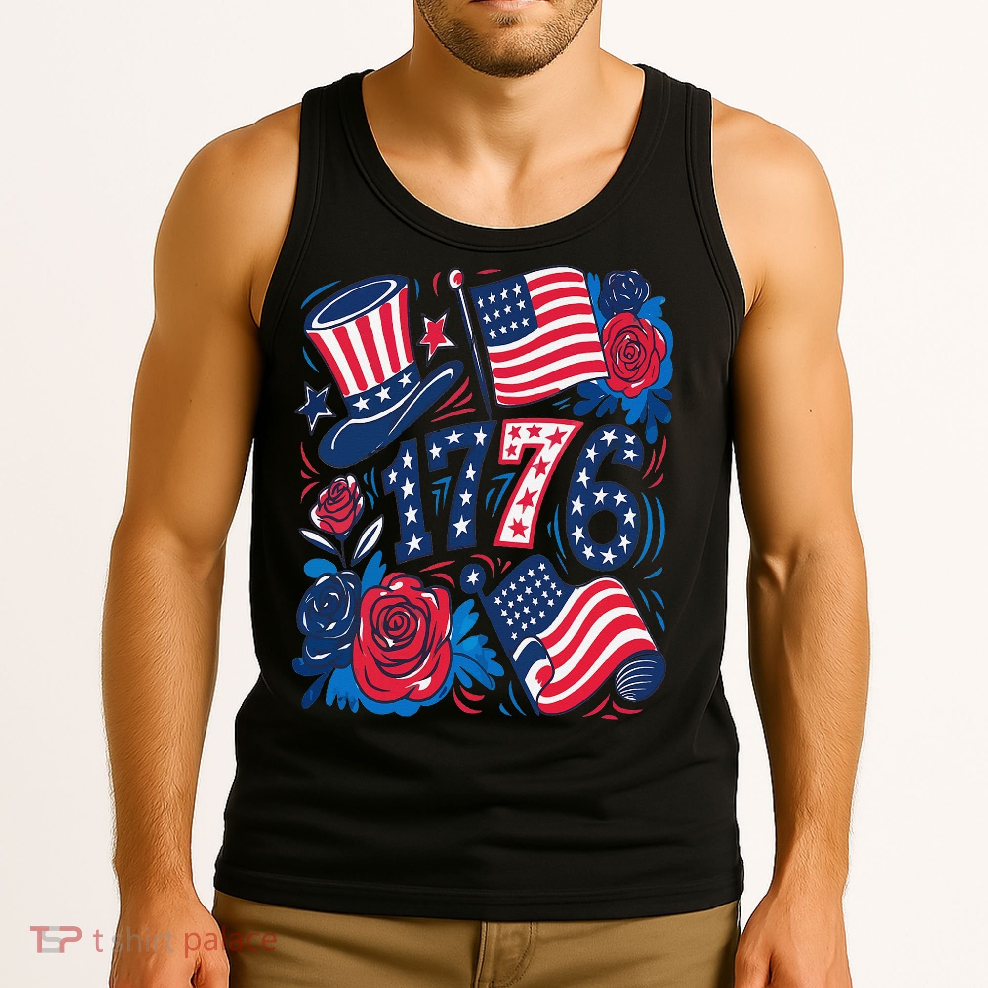 America 1776 4th Of July Independence Day Boho Flower Tank Top