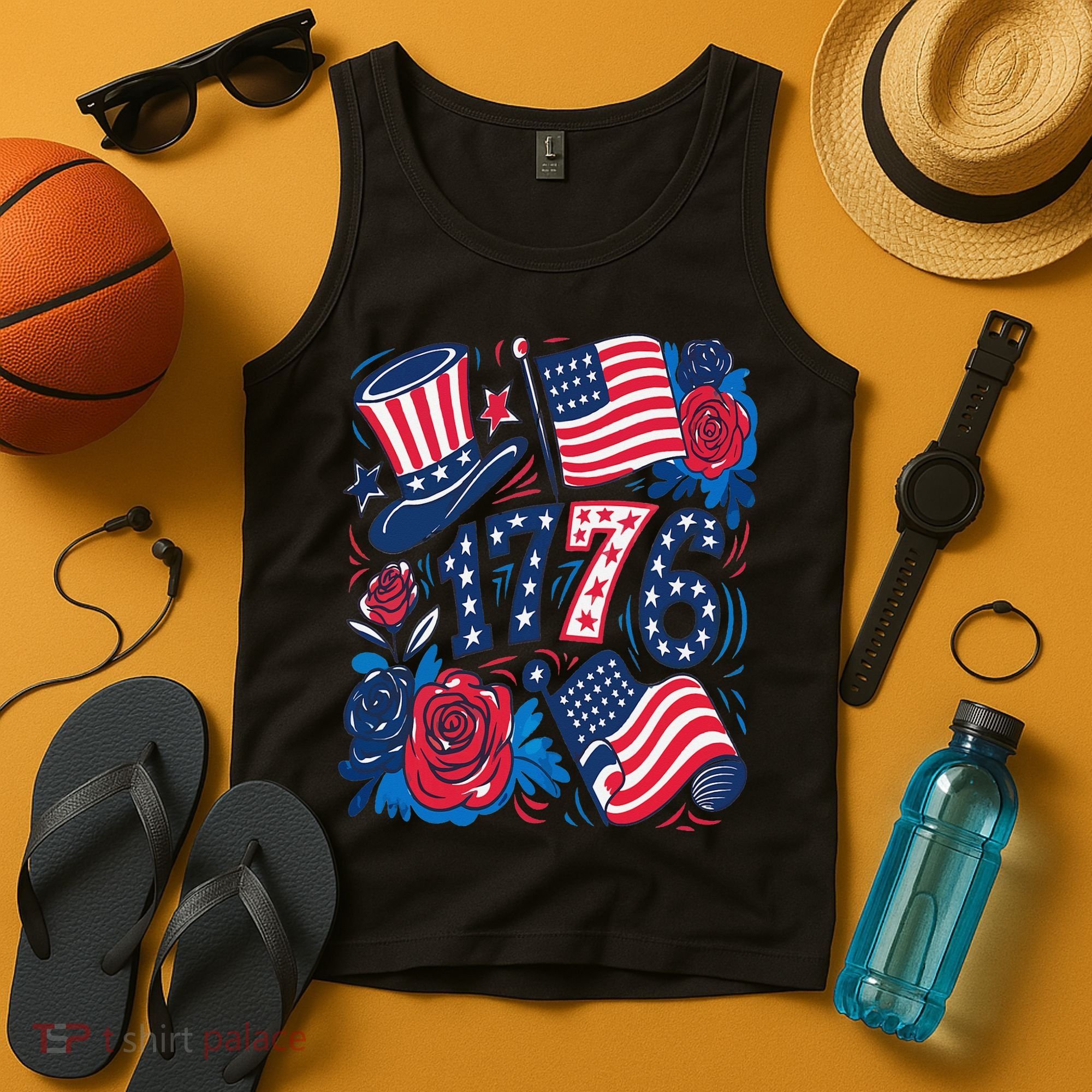 America 1776 4th Of July Independence Day Boho Flower Tank Top