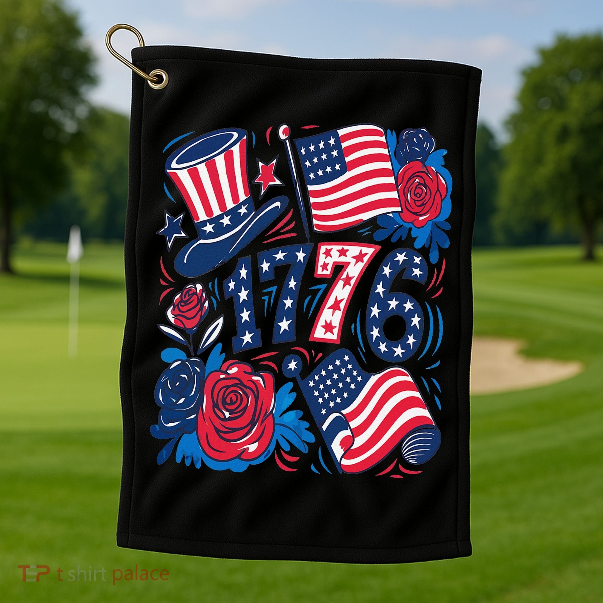 America 1776 4th Of July Independence Day Boho Flower Golf Towel