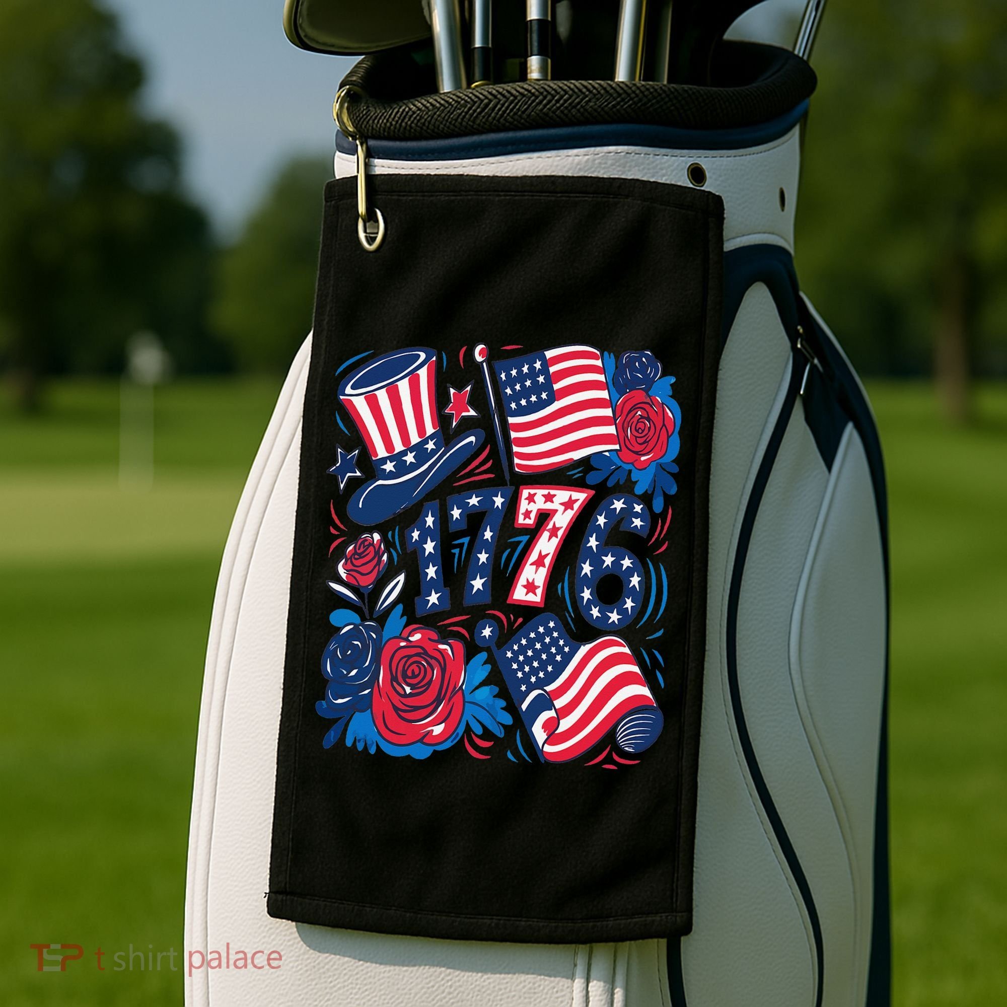 America 1776 4th Of July Independence Day Boho Flower Golf Towel
