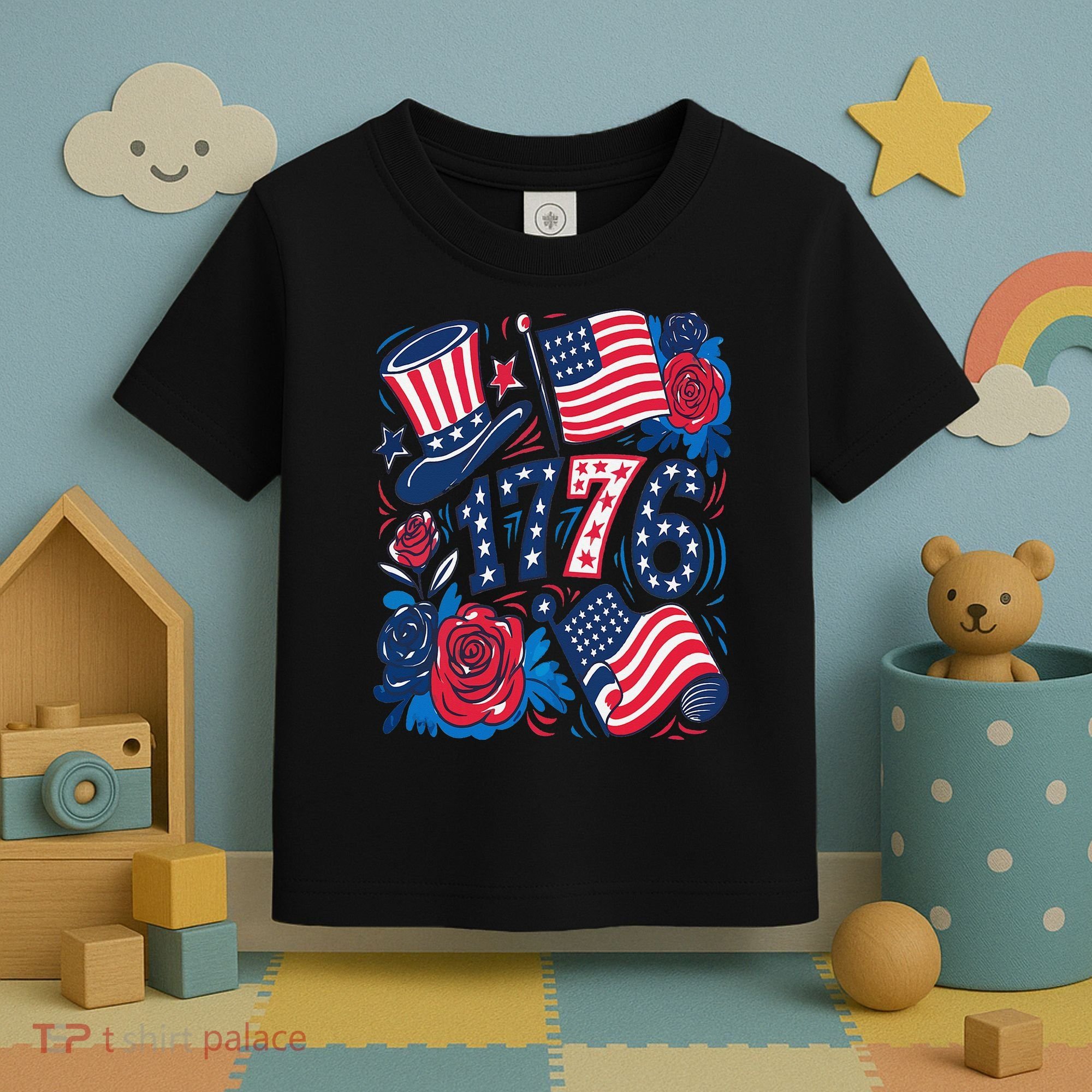 America 1776 4th Of July Independence Day Boho Flower Toddler T-Shirt