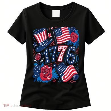 America 1776 4th Of July Independence Day Boho Flower Women's T-Shirt
