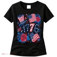 America 1776 4th Of July Independence Day Boho Flower Women's T-Shirt thumb 0