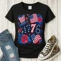 America 1776 4th Of July Independence Day Boho Flower Women's T-Shirt thumb 3