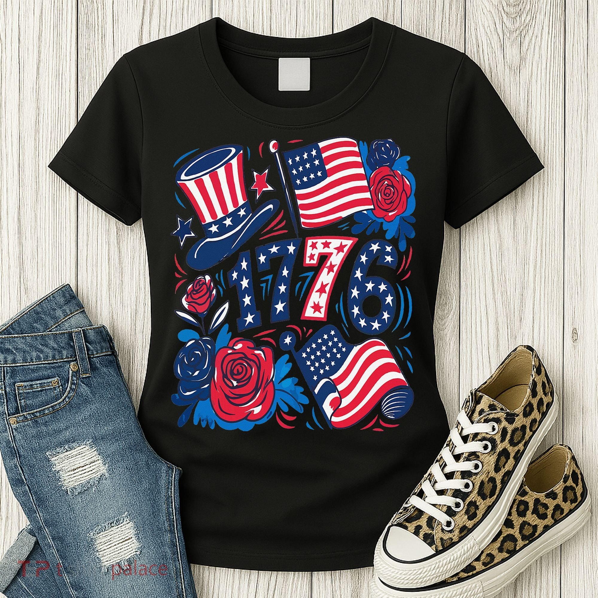 America 1776 4th Of July Independence Day Boho Flower Women's T-Shirt