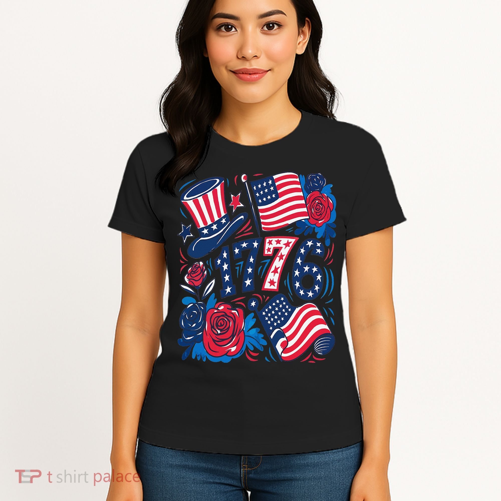 America 1776 4th Of July Independence Day Boho Flower Women's T-Shirt