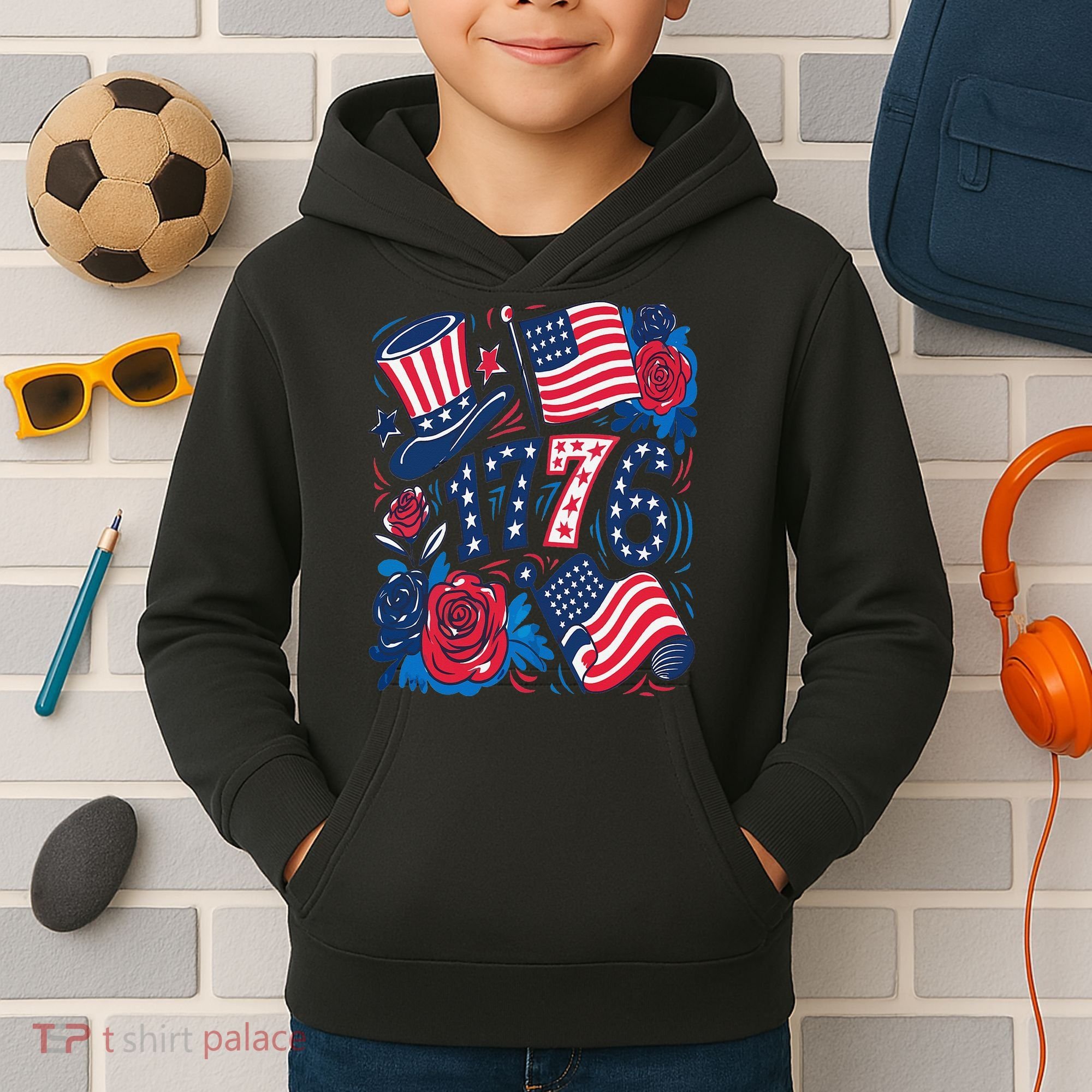 America 1776 4th Of July Independence Day Boho Flower Kids Hoodie
