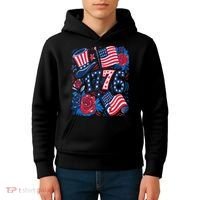 America 1776 4th Of July Independence Day Boho Flower Kids Hoodie thumb 4