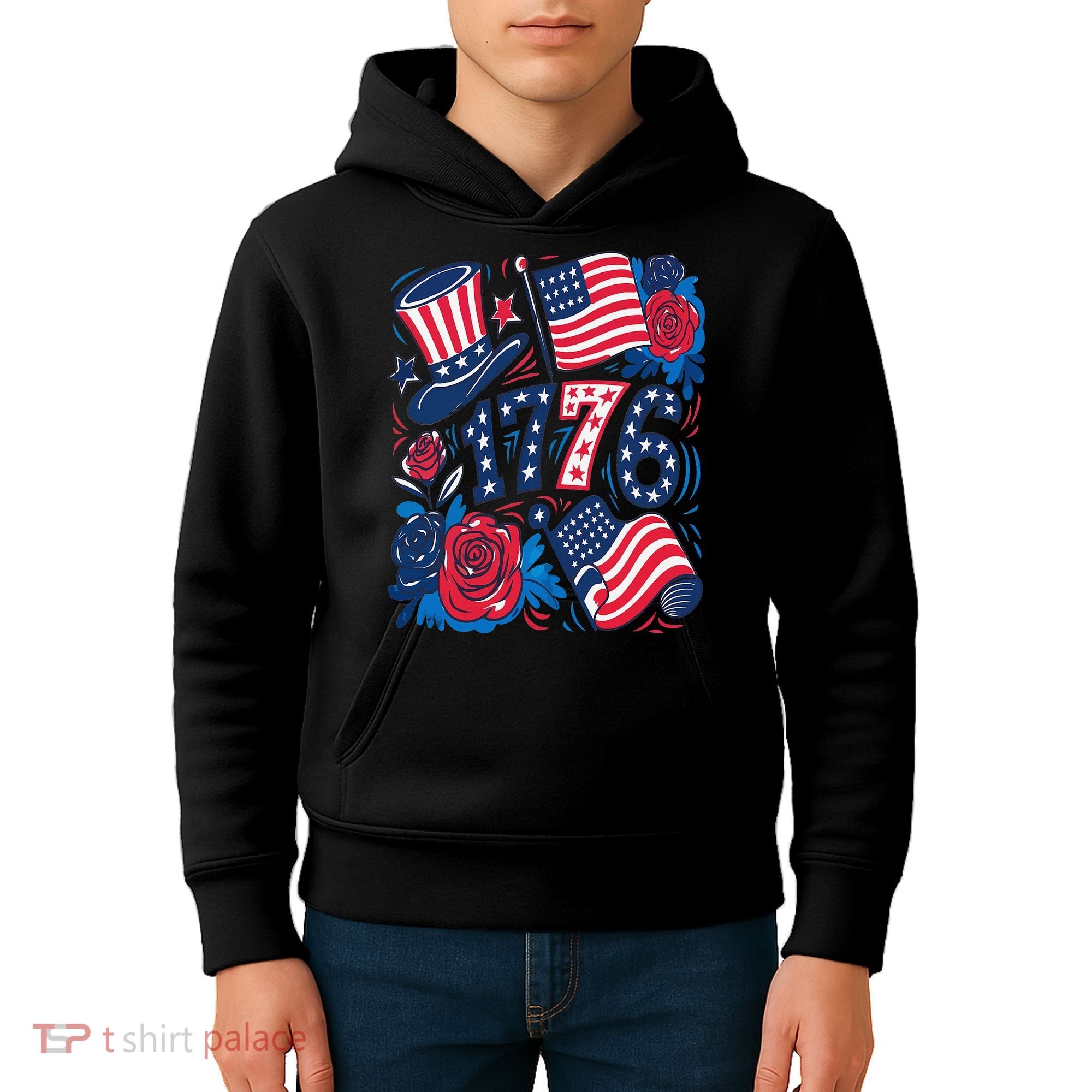 America 1776 4th Of July Independence Day Boho Flower Kids Hoodie