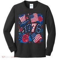 America 1776 4th Of July Independence Day Boho Flower Kids Long Sleeve Shirt thumb 0