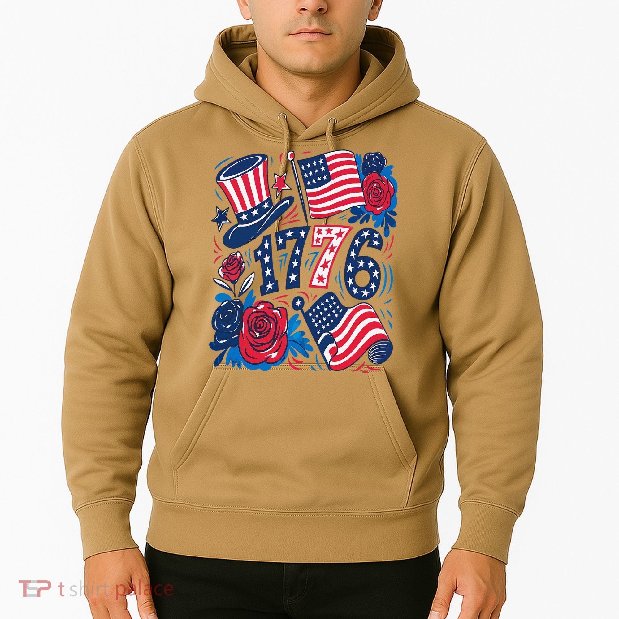 America 1776 4th Of July Independence Day Boho Flower Hoodie