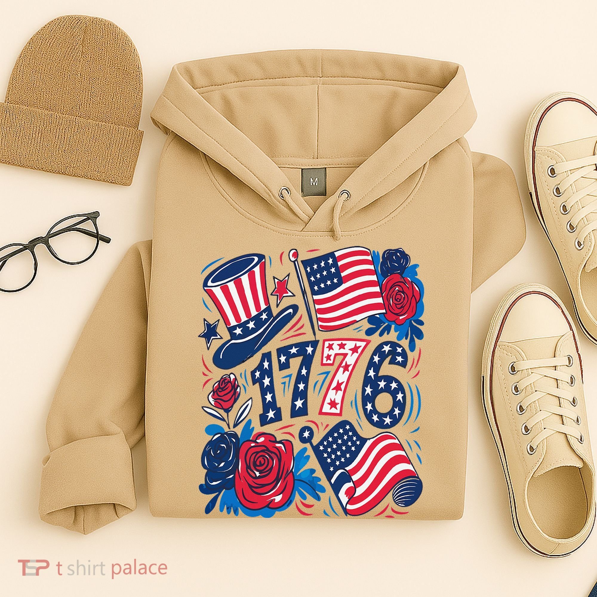 America 1776 4th Of July Independence Day Boho Flower Hoodie