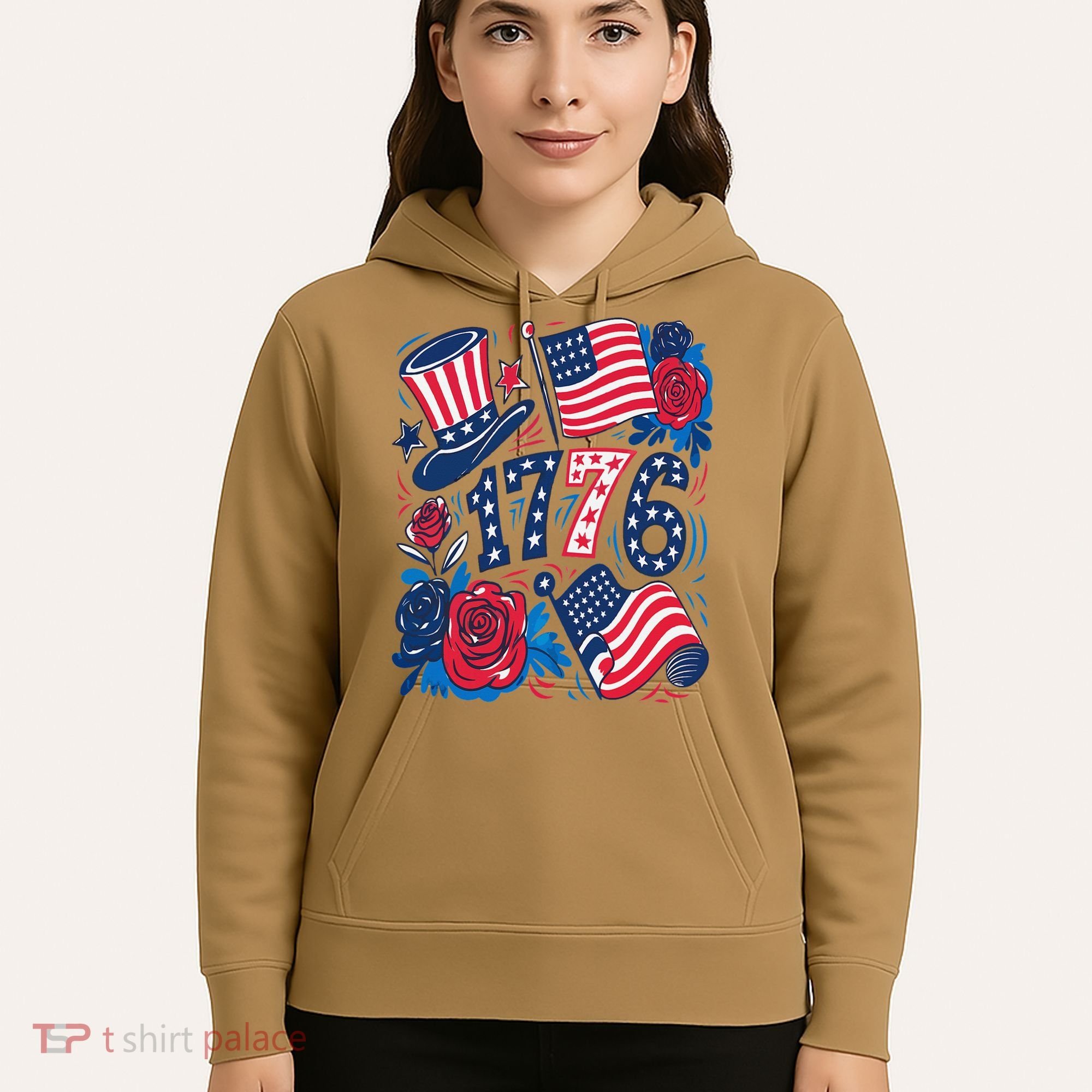 America 1776 4th Of July Independence Day Boho Flower Hoodie