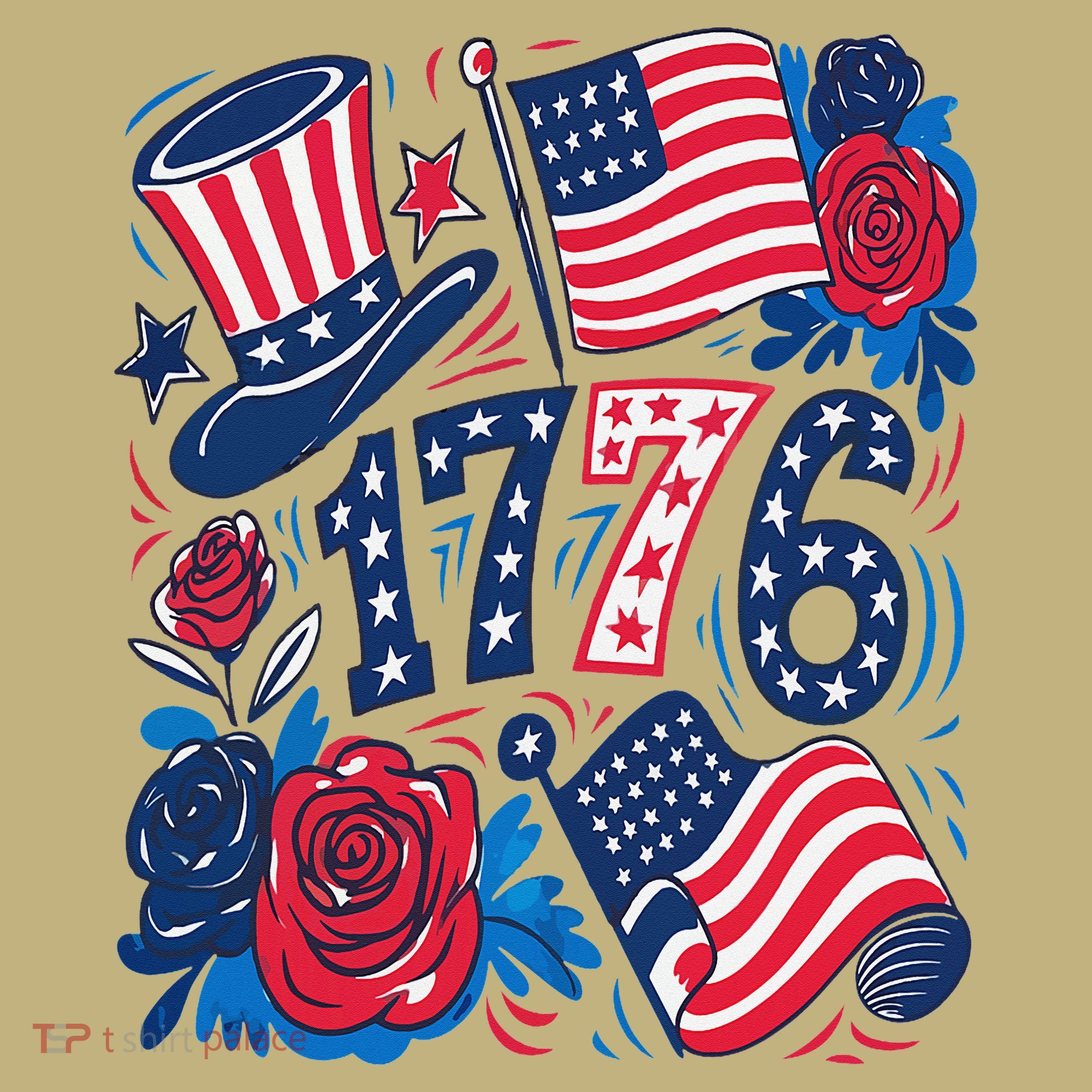 America 1776 4th Of July Independence Day Boho Flower Long Sleeve Shirt