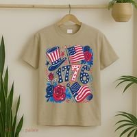 America 1776 4th Of July Independence Day Boho Flower T-Shirt thumb 2
