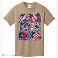 America 1776 4th Of July Independence Day Boho Flower Kids T-Shirt thumb 0