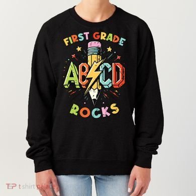 Abcd 1st Grade Rocks Pencil Lightning Teachers Rock Boy Women's Sweatshirt