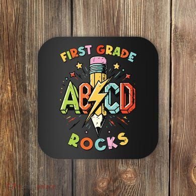 Abcd 1st Grade Rocks Pencil Lightning Teachers Rock Boy Coaster