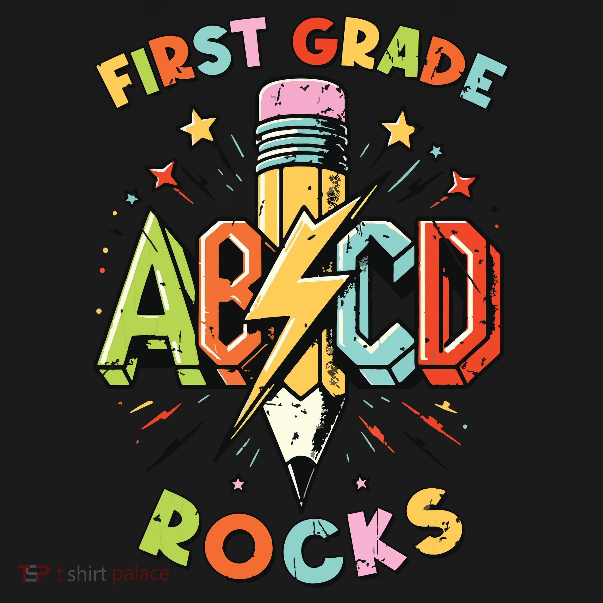 Abcd 1st Grade Rocks Pencil Lightning Teachers Rock Boy Coaster