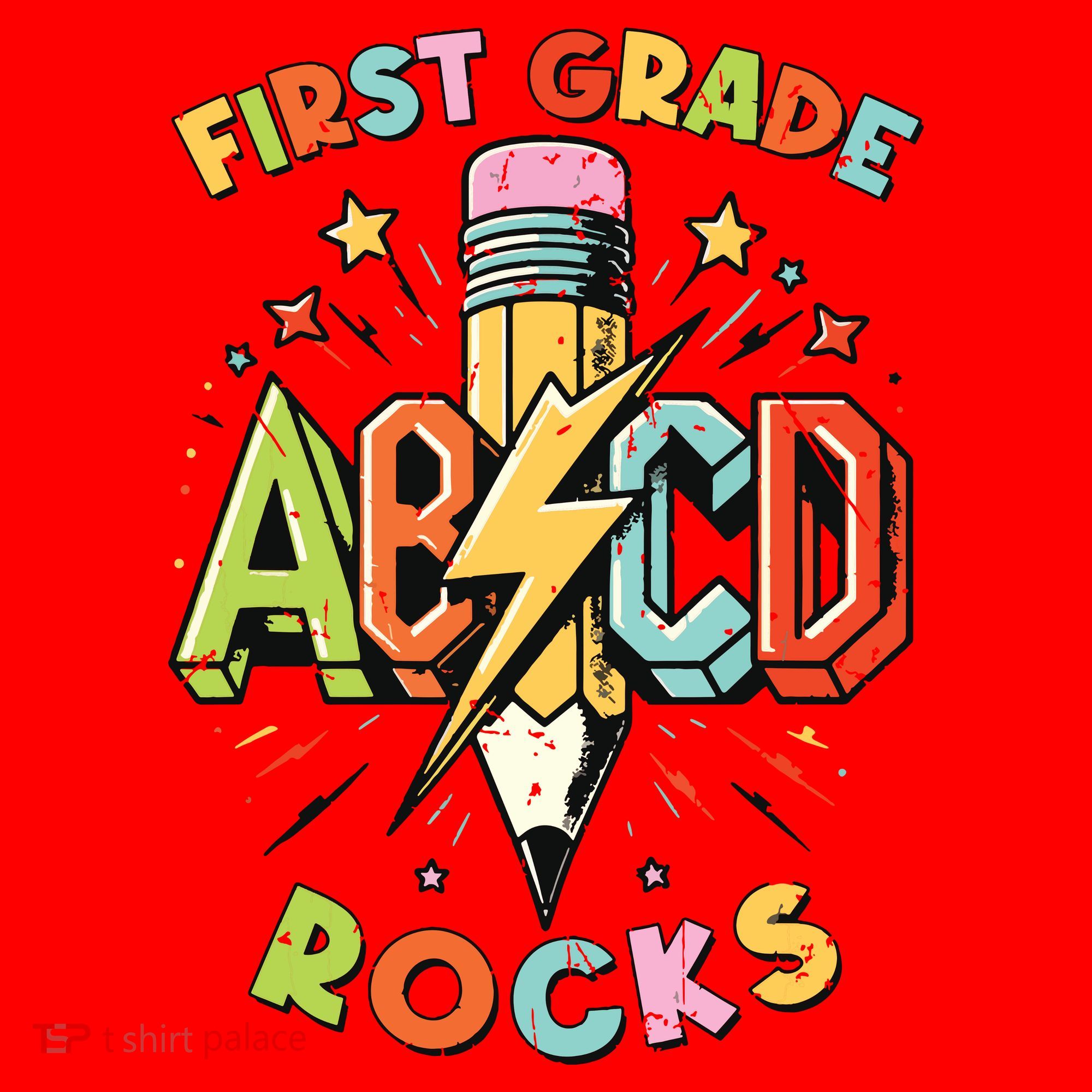 Abcd 1st Grade Rocks Pencil Lightning Teachers Rock Boy Santa Hat