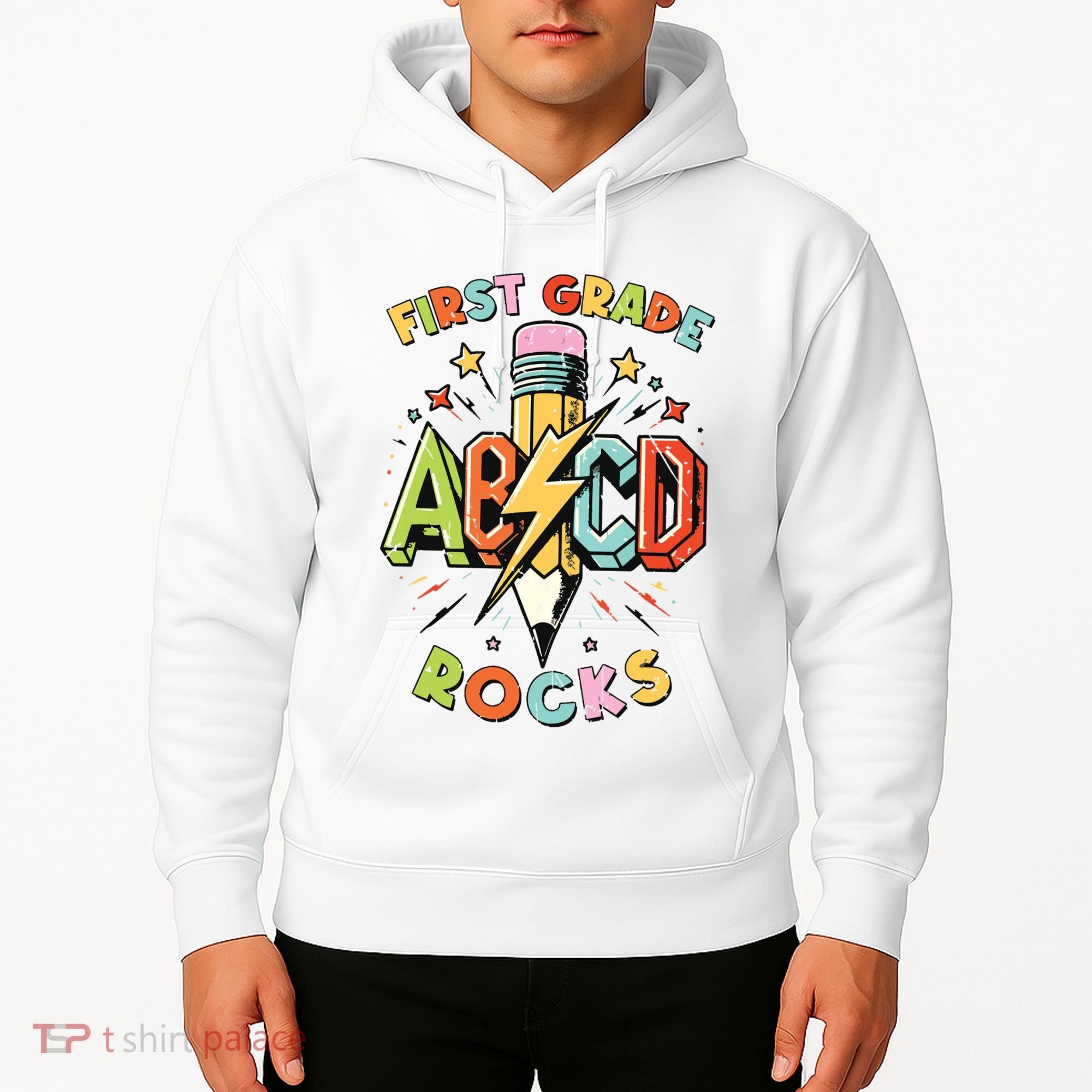 Abcd 1st Grade Rocks Pencil Lightning Teachers Rock Boy Hoodie