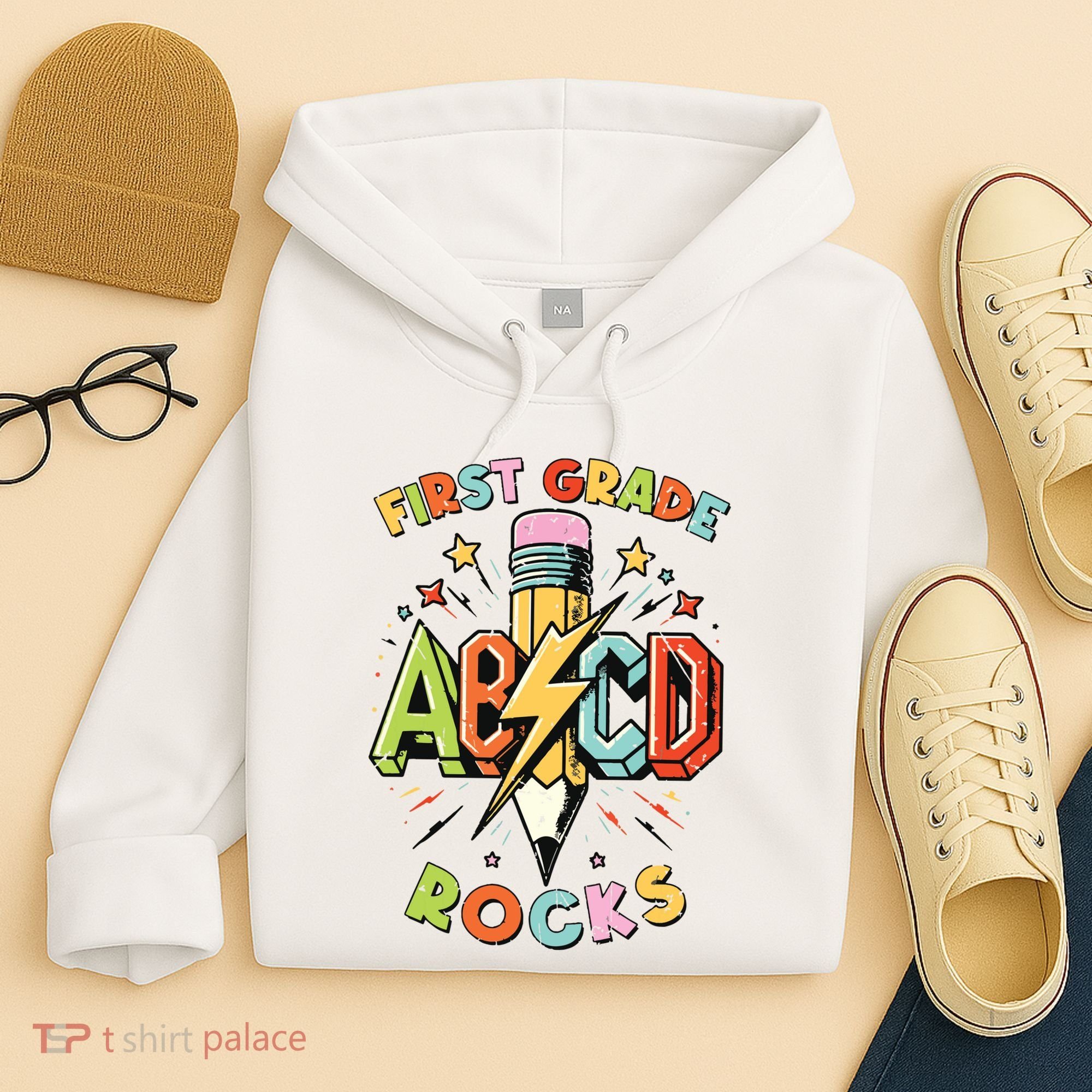 Abcd 1st Grade Rocks Pencil Lightning Teachers Rock Boy Hoodie