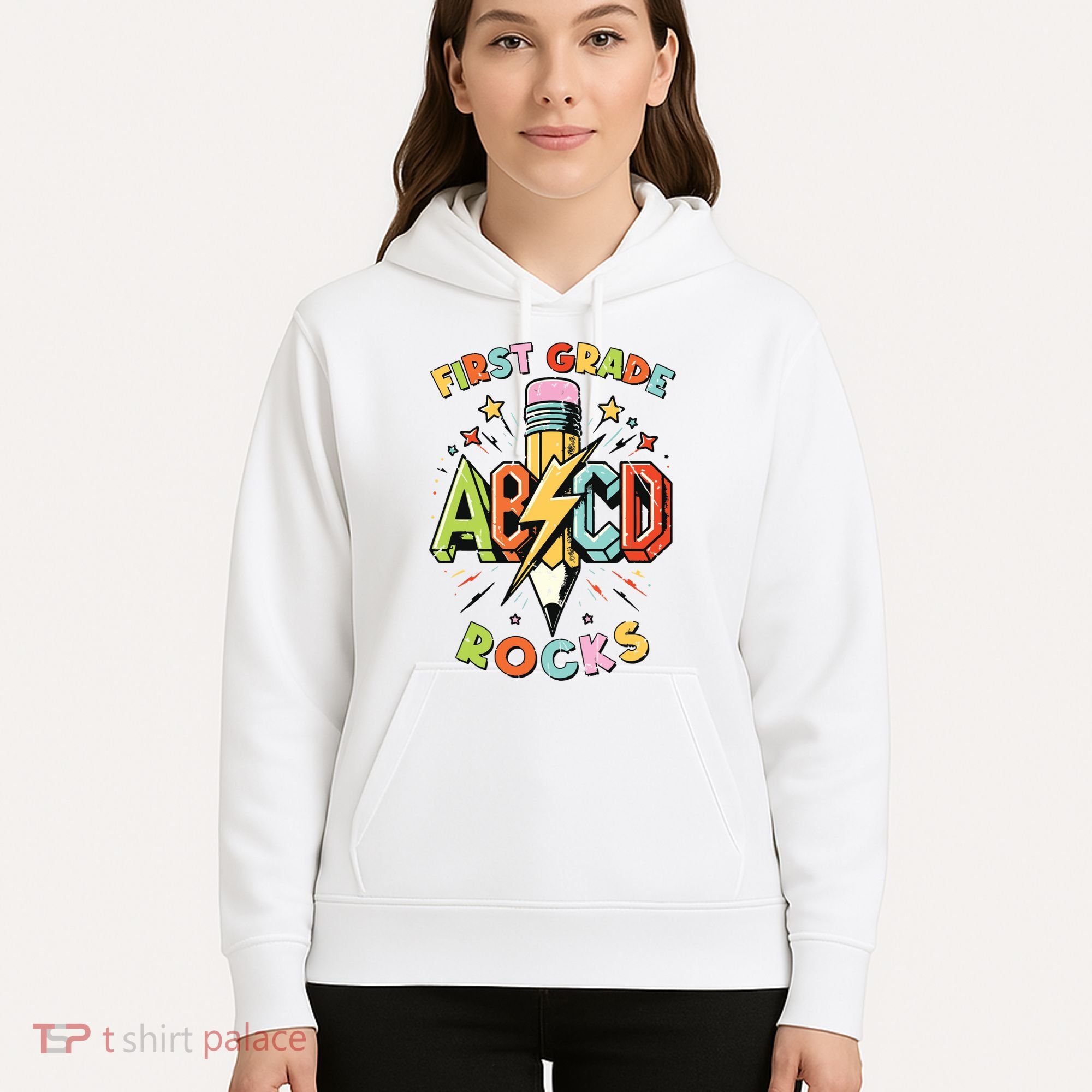 Abcd 1st Grade Rocks Pencil Lightning Teachers Rock Boy Hoodie