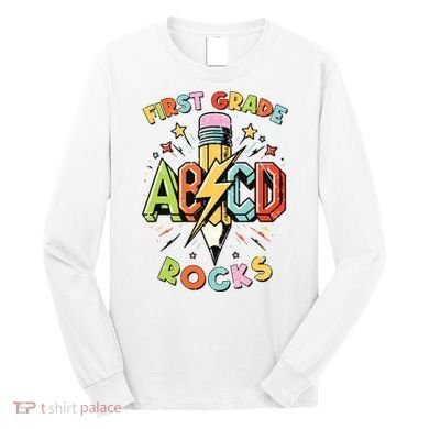 Abcd 1st Grade Rocks Pencil Lightning Teachers Rock Boy Long Sleeve Shirt