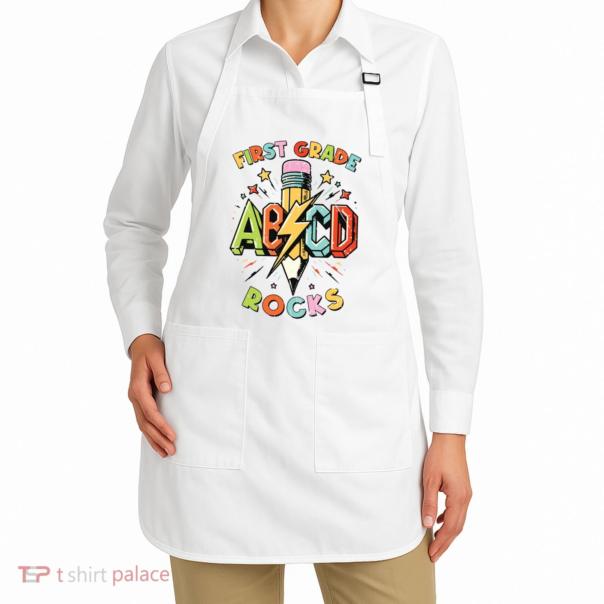 Abcd 1st Grade Rocks Pencil Lightning Teachers Rock Boy Apron