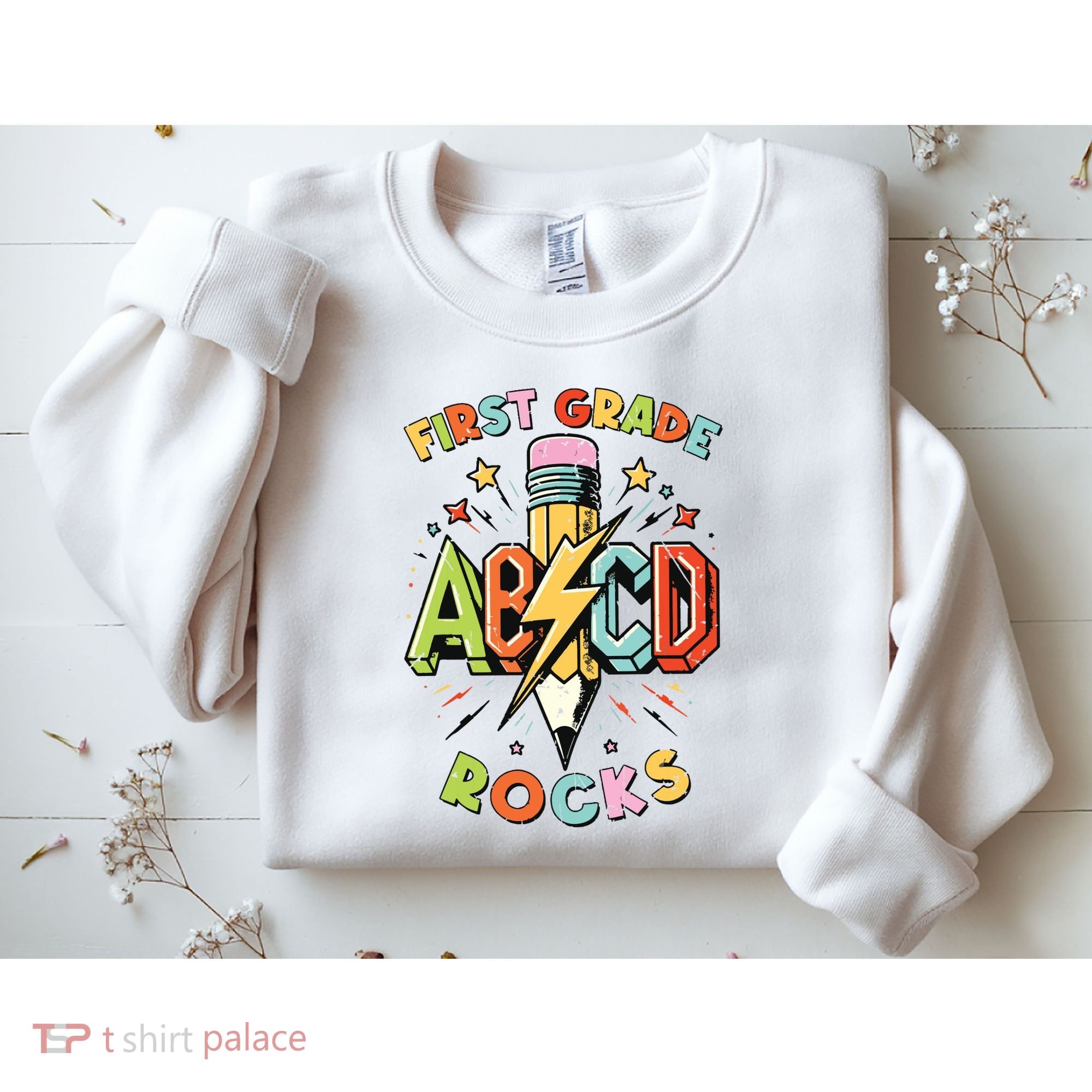 Abcd 1st Grade Rocks Pencil Lightning Teachers Rock Boy Sweatshirt
