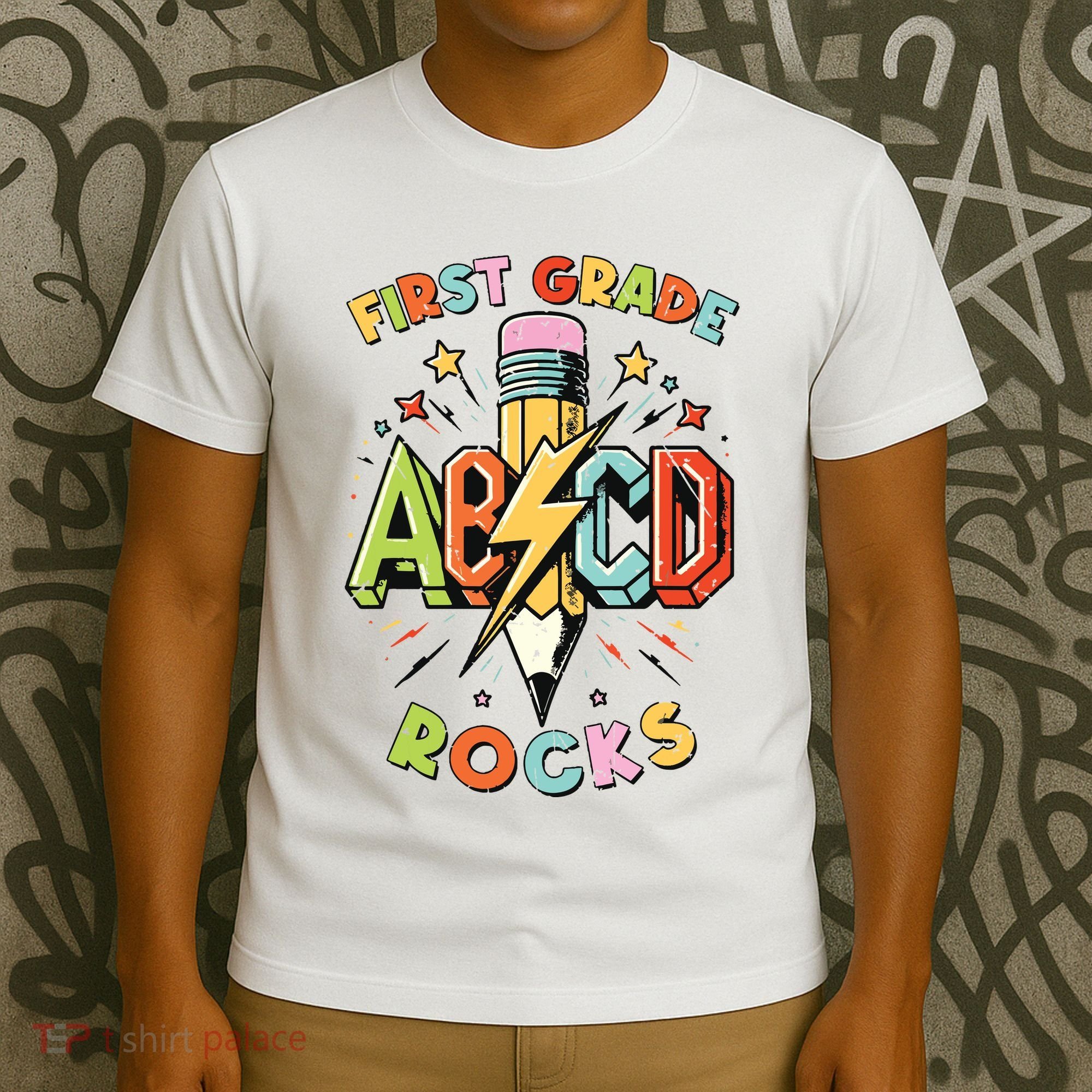 Abcd 1st Grade Rocks Pencil Lightning Teachers Rock Boy T-Shirt