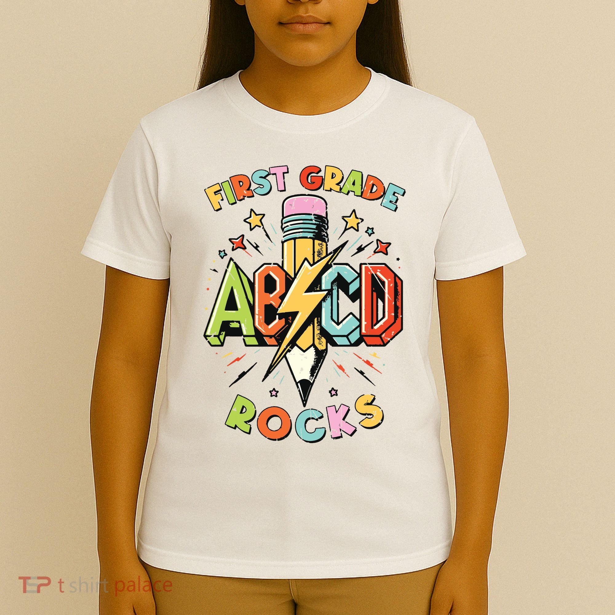 Abcd 1st Grade Rocks Pencil Lightning Teachers Rock Boy T-Shirt
