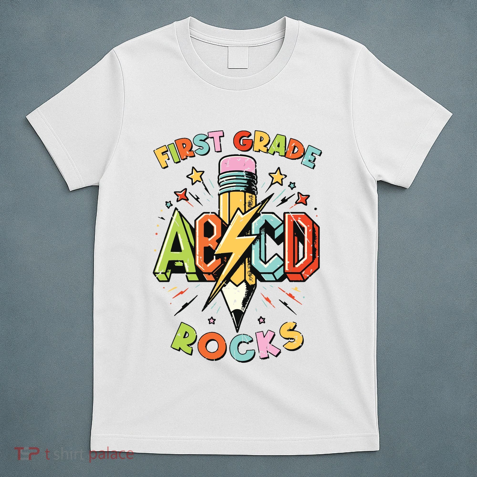 Abcd 1st Grade Rocks Pencil Lightning Teachers Rock Boy T-Shirt