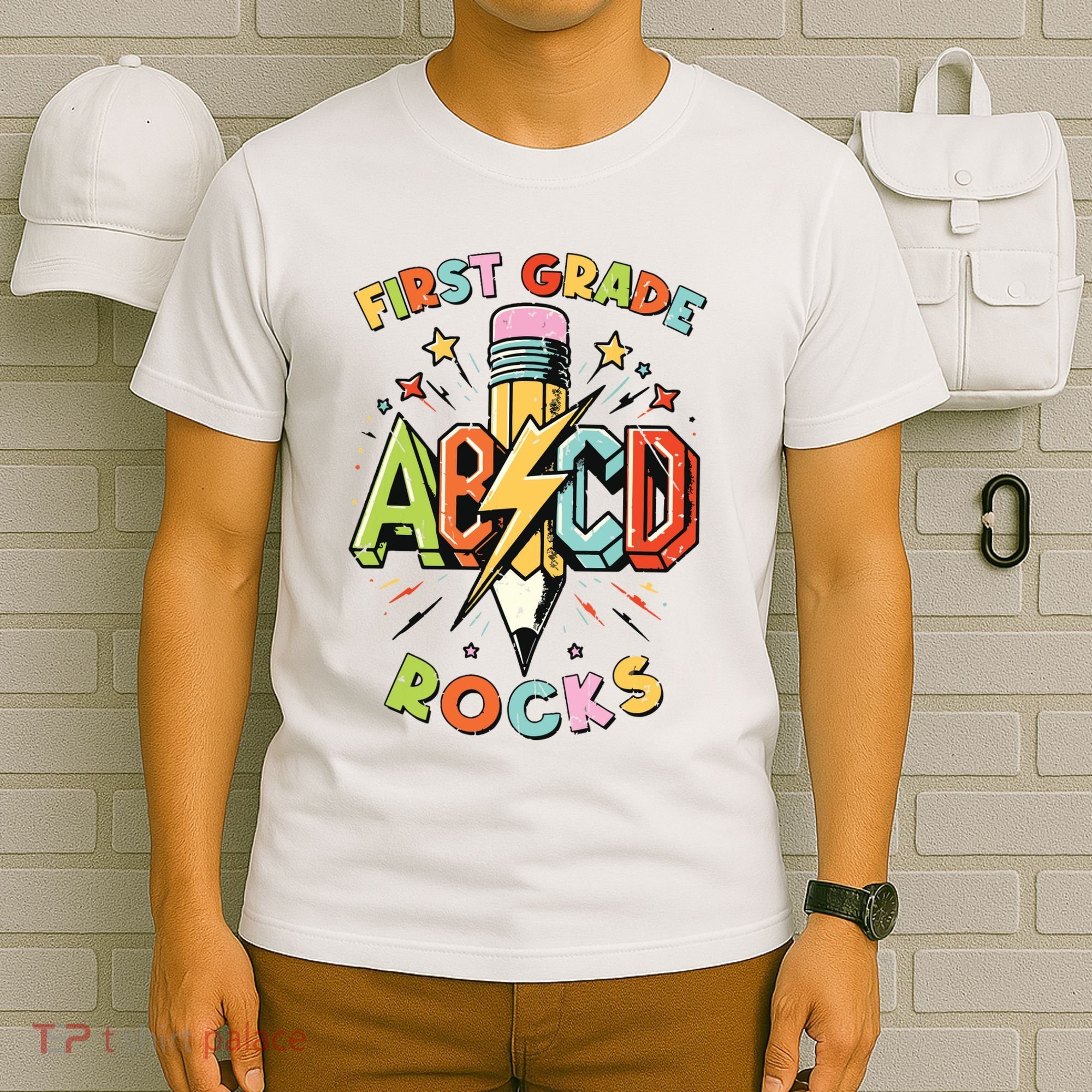 Abcd 1st Grade Rocks Pencil Lightning Teachers Rock Boy T-Shirt
