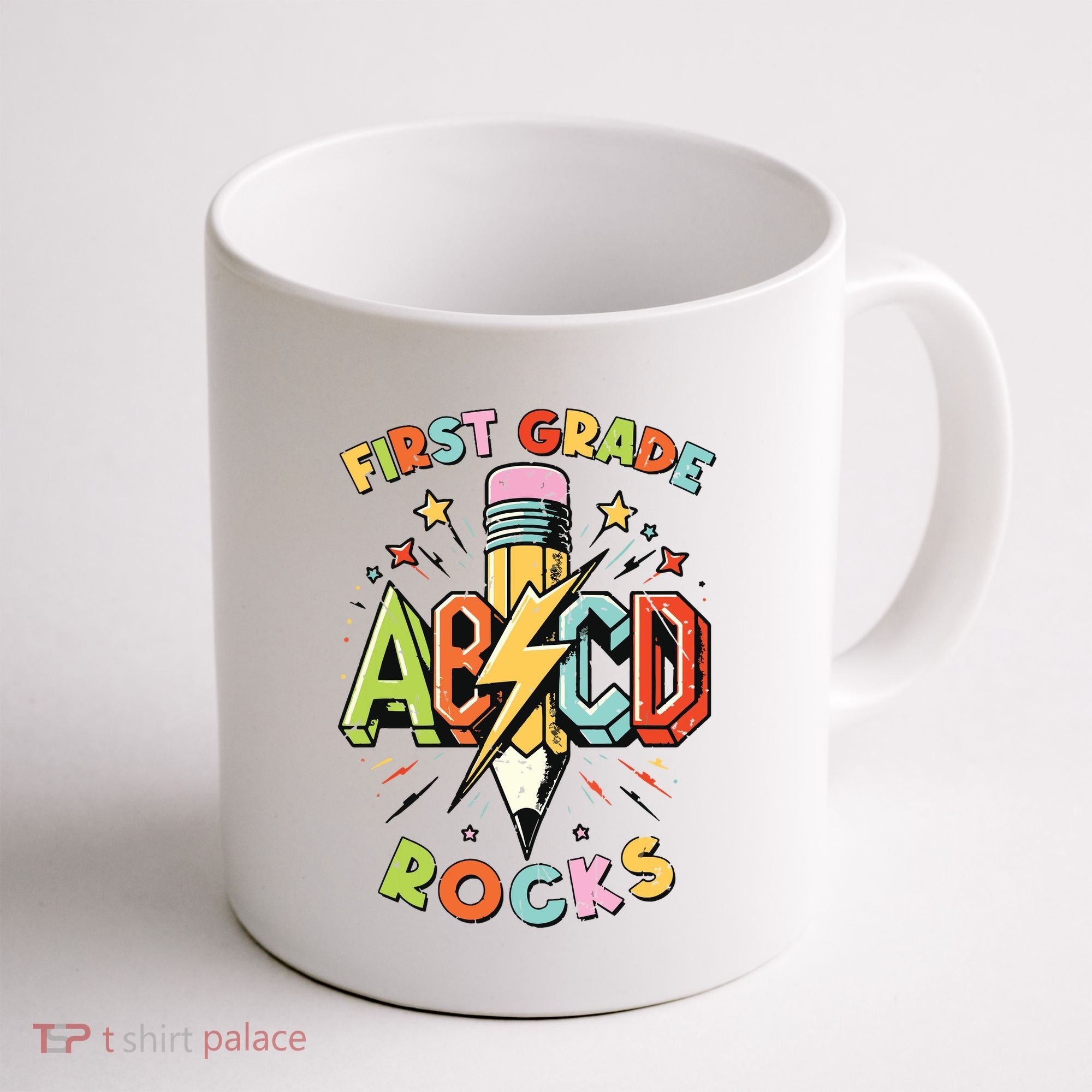 Abcd 1st Grade Rocks Pencil Lightning Teachers Rock Boy Coffee Mug