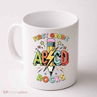 Abcd 1st Grade Rocks Pencil Lightning Teachers Rock Boy Coffee Mug
