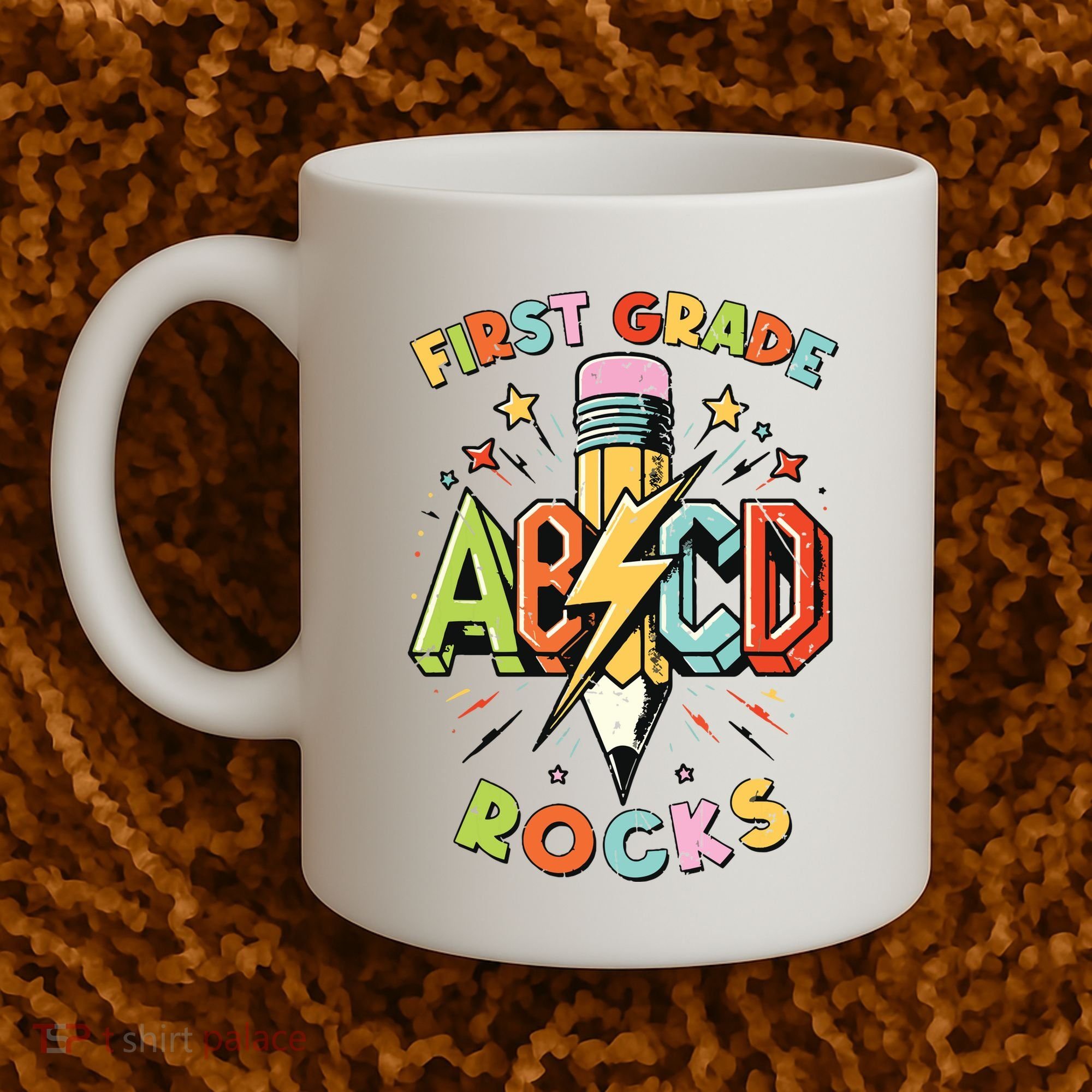 Abcd 1st Grade Rocks Pencil Lightning Teachers Rock Boy Coffee Mug